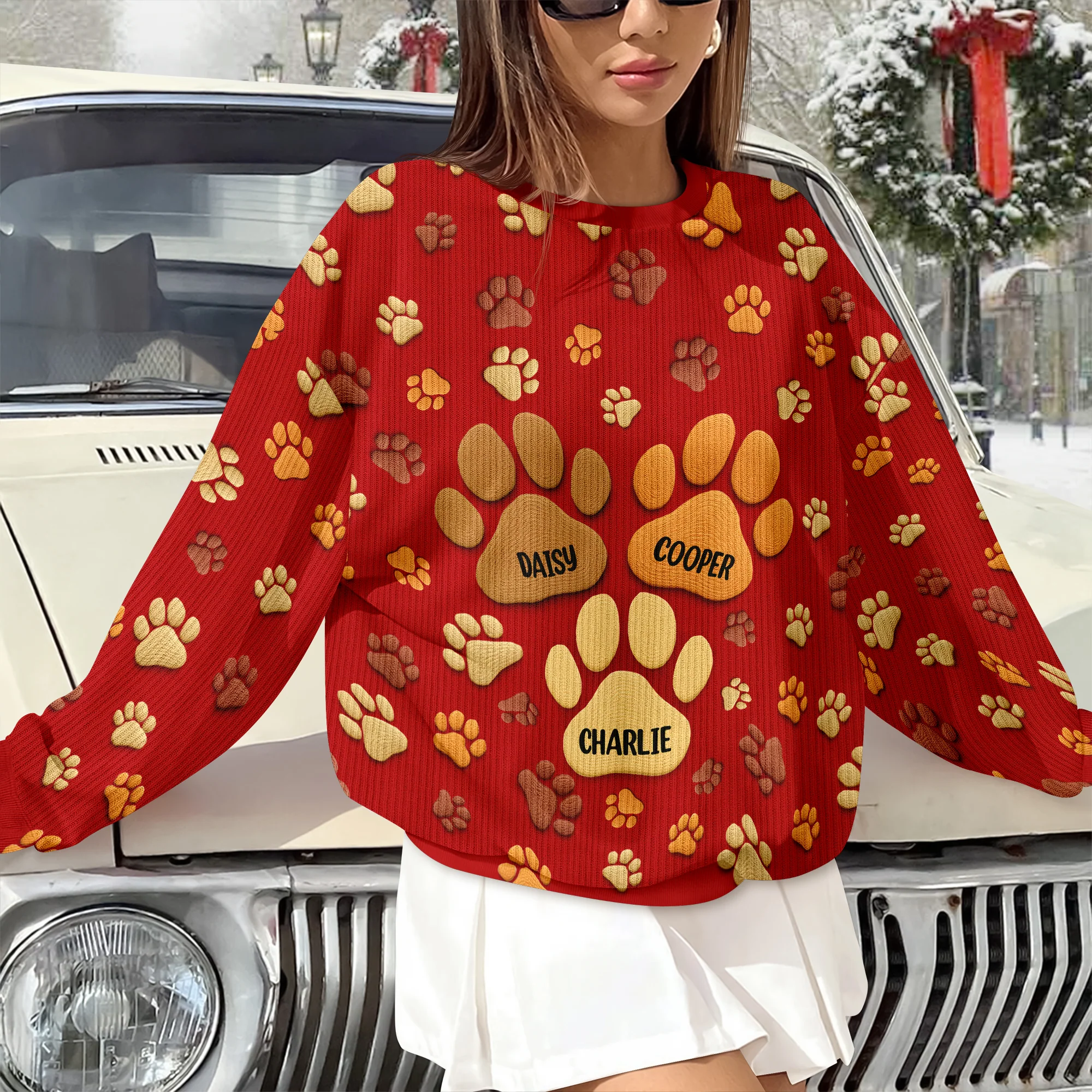 Personalized Custom Name On Paw 3D Effect Ugly Sweater For Dog Lover TH10 896453 - Image 6