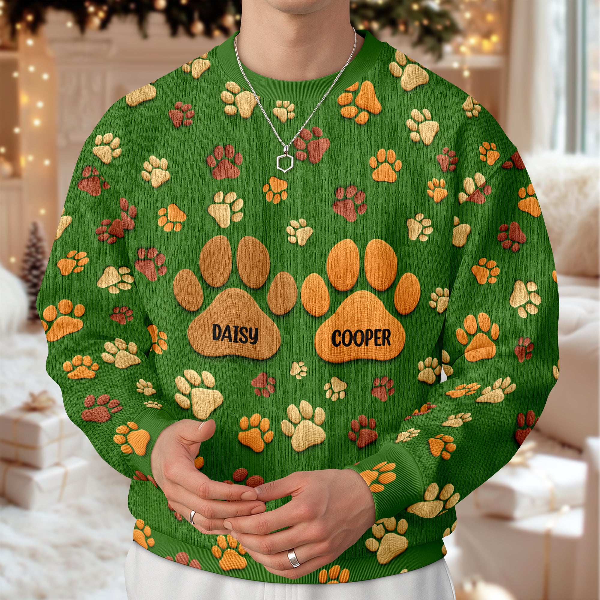 Personalized Custom Name On Paw 3D Effect Ugly Sweater For Dog Lover TH10 896453 - Image 7