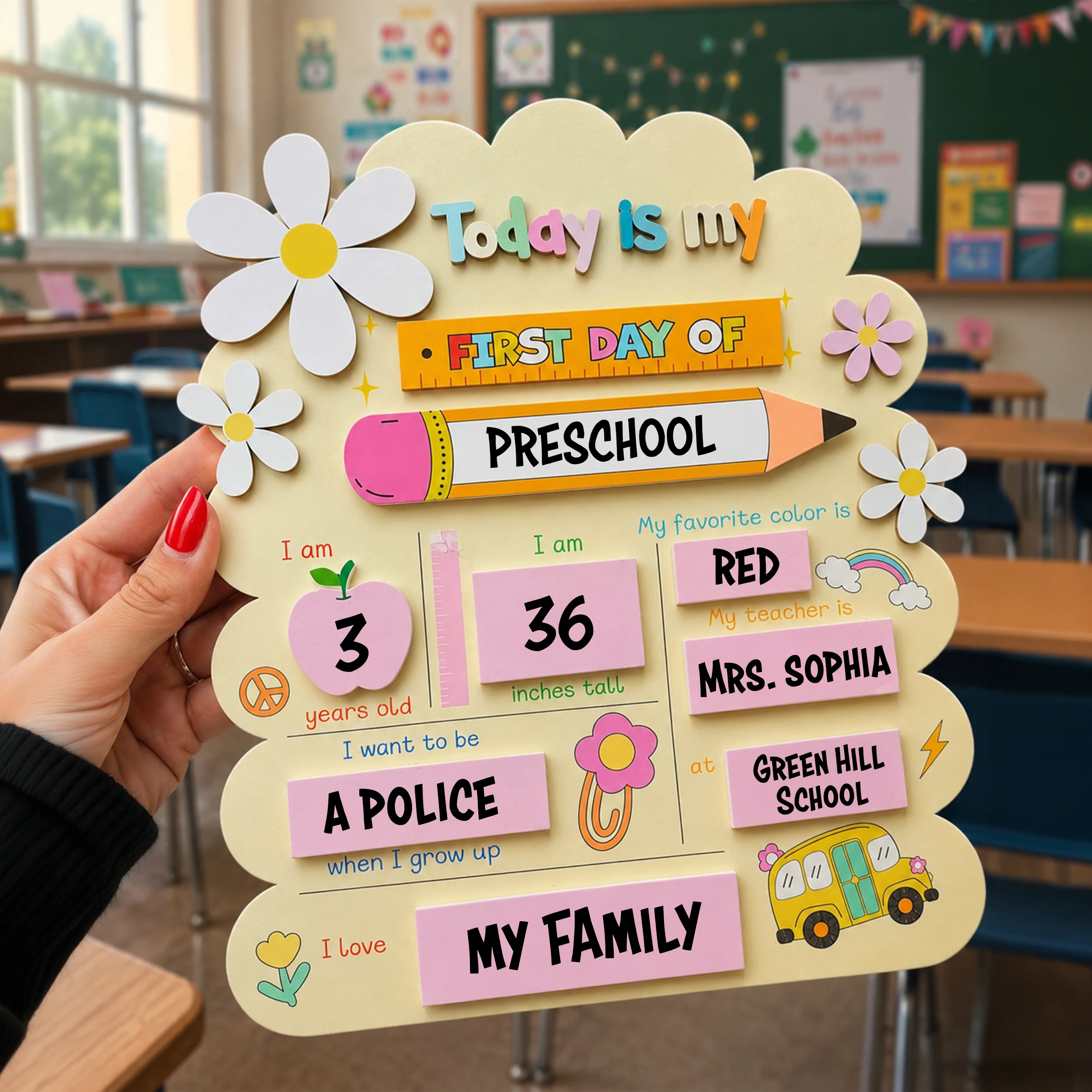 Personalized First Day Of My Pre-school Wooden Board TH10 170501 - Image 4