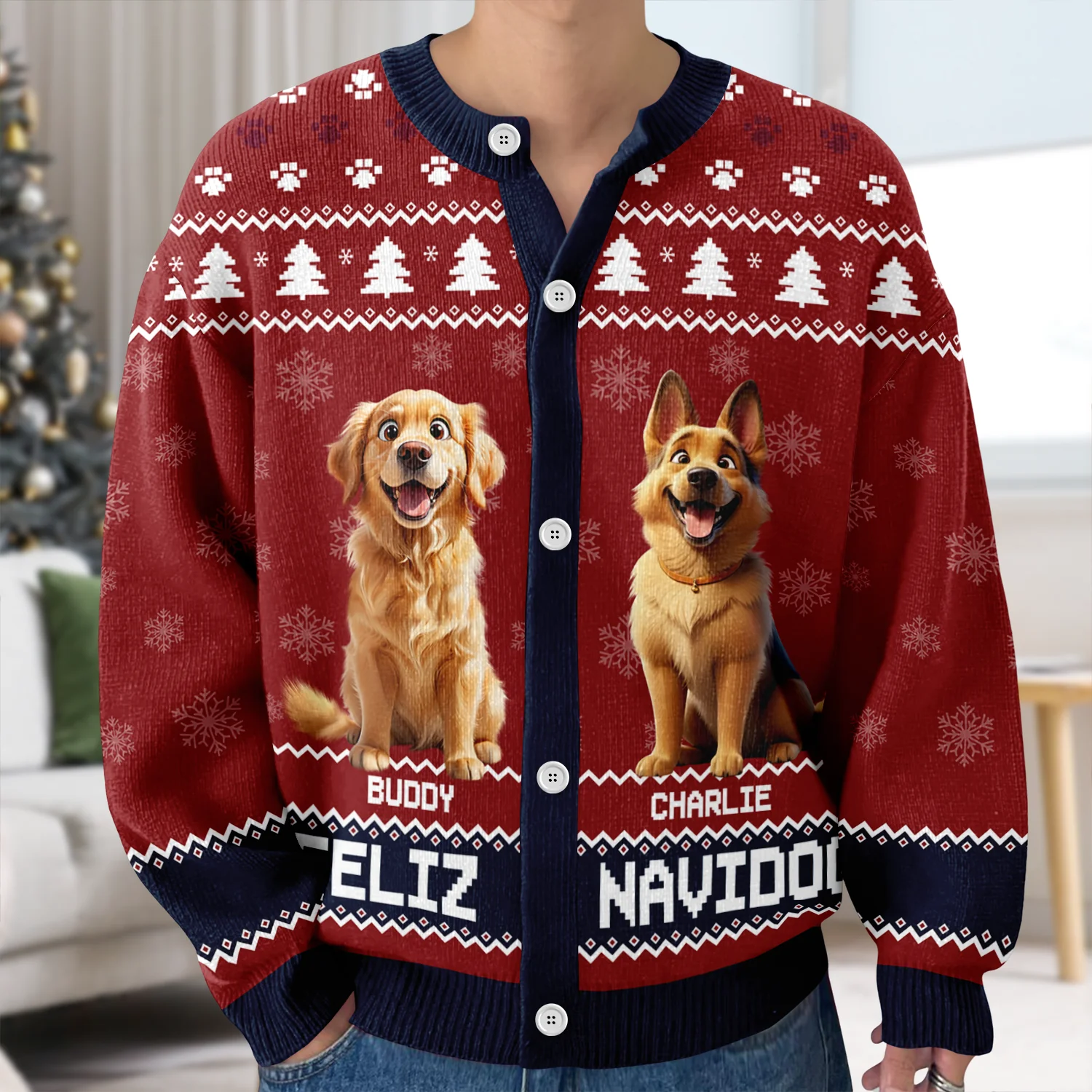 Personalized Happy Pawlidays Christmas Ugly Cardigan For Dog Lover TH10 896347 - Image 3