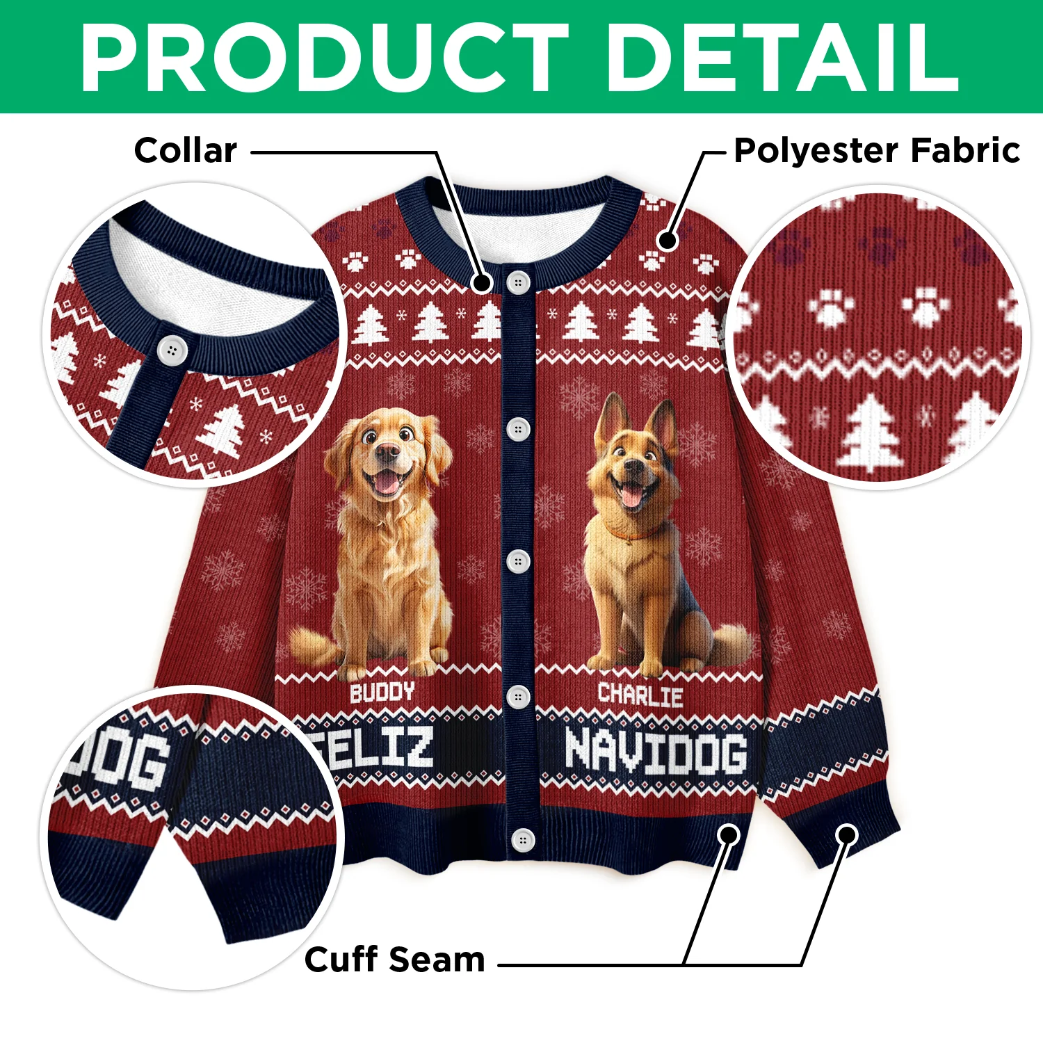 Personalized Happy Pawlidays Christmas Ugly Cardigan For Dog Lover TH10 896347 - Image 5