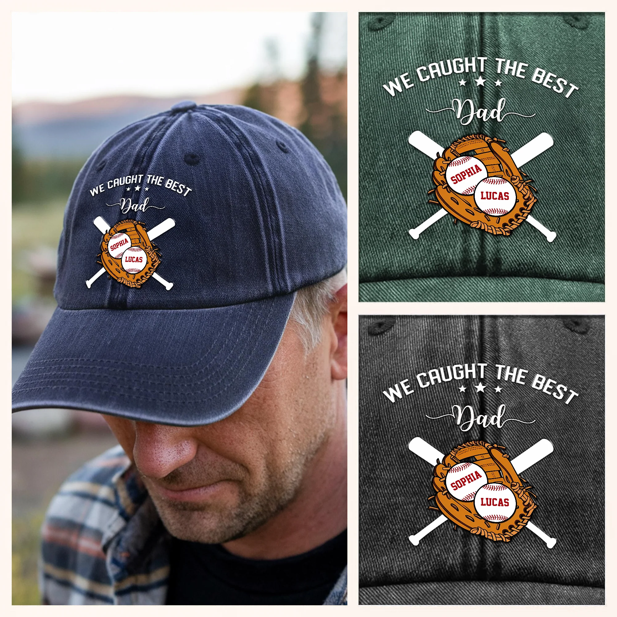 Personalized We Caught The Best Dad Washed Denim Baseball Cap TH10 896167 - Image 3