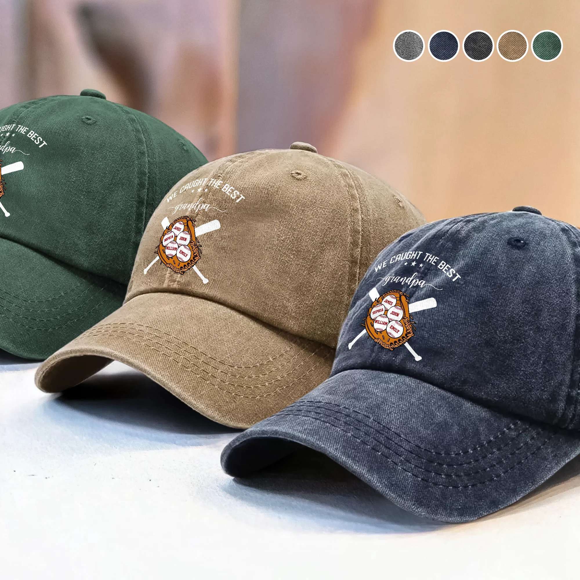 Personalized We Caught The Best Dad Washed Denim Baseball Cap TH10 896167 - Image 4