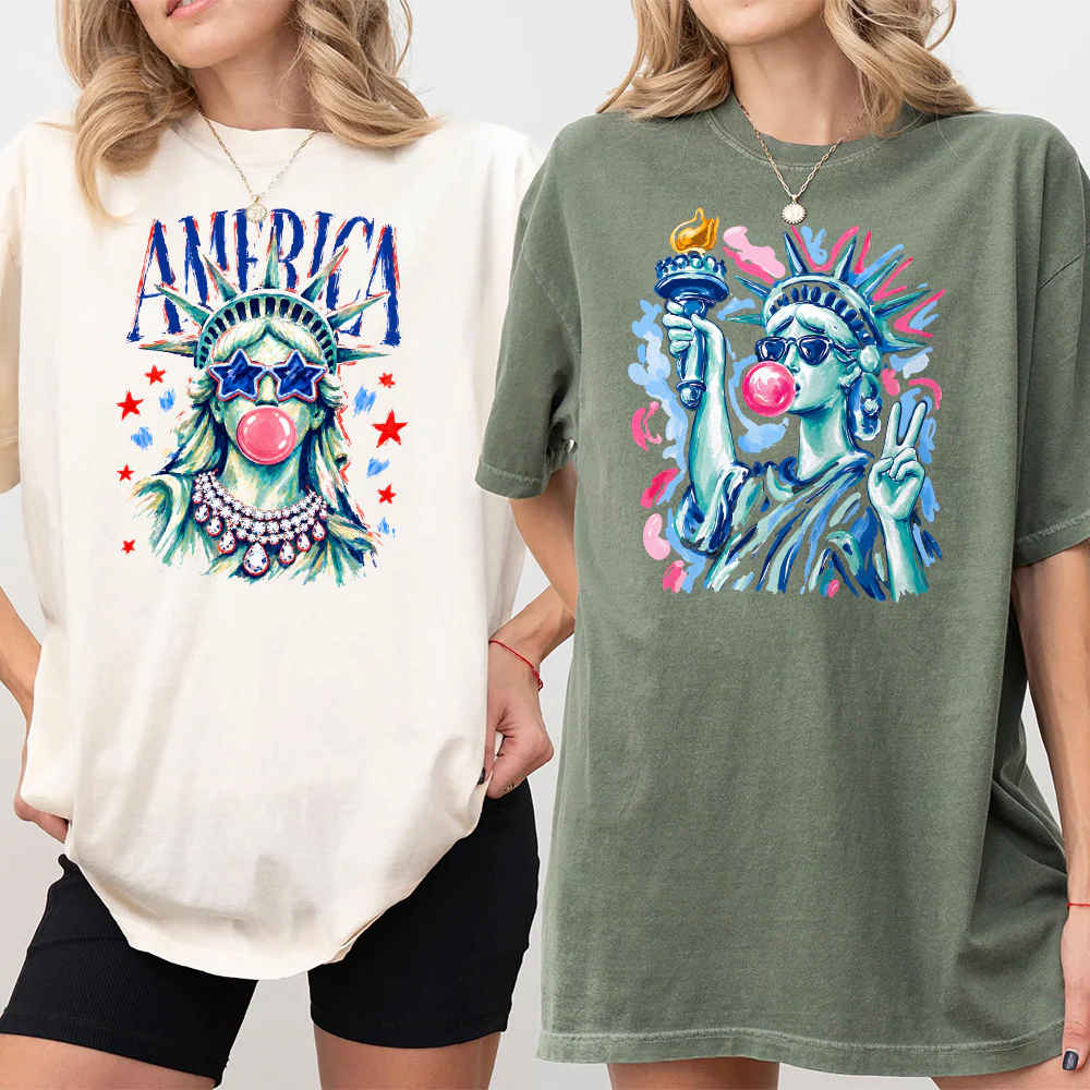 Preppy Statue of Liberty Blowing Bubble Gum, 4th of July Comfort Shirt TH10 170177 - Image 3