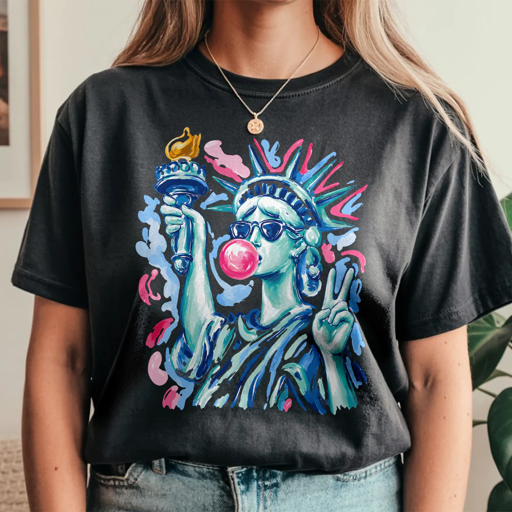 Preppy Statue of Liberty Blowing Bubble Gum, 4th of July Comfort Shirt TH10 170177 - Image 4