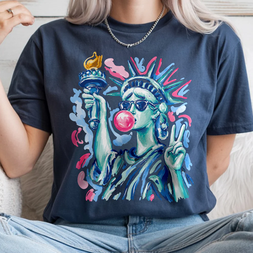 Preppy Statue of Liberty Blowing Bubble Gum, 4th of July Comfort Shirt TH10 170177 - Image 5