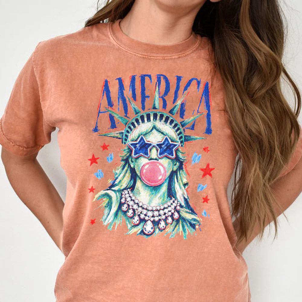 Preppy Statue of Liberty Blowing Bubble Gum, 4th of July Comfort Shirt TH10 170177 - Image 6