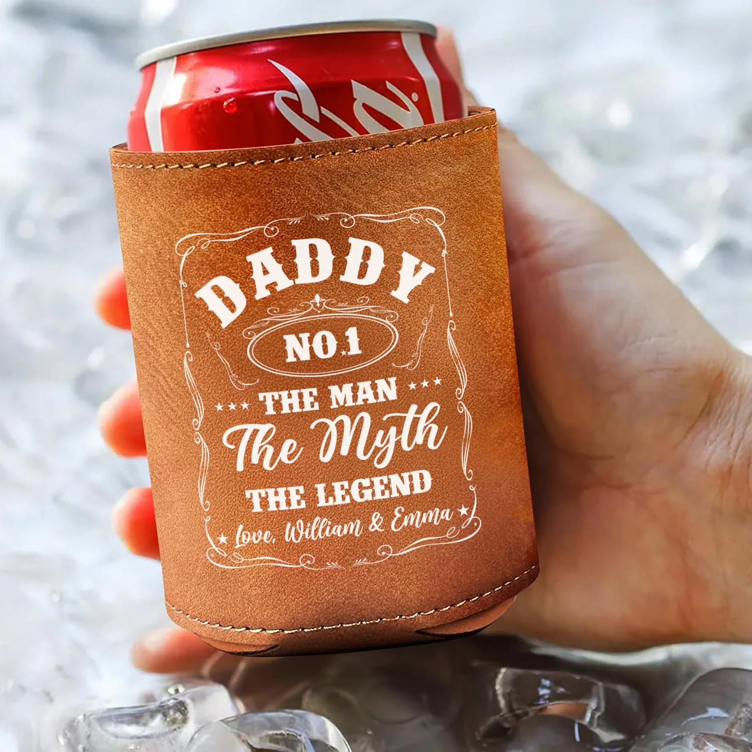 The Man The Myth The Legend Leather Can Cooler Holder Gift For Dad TH10 894091 - Image 2