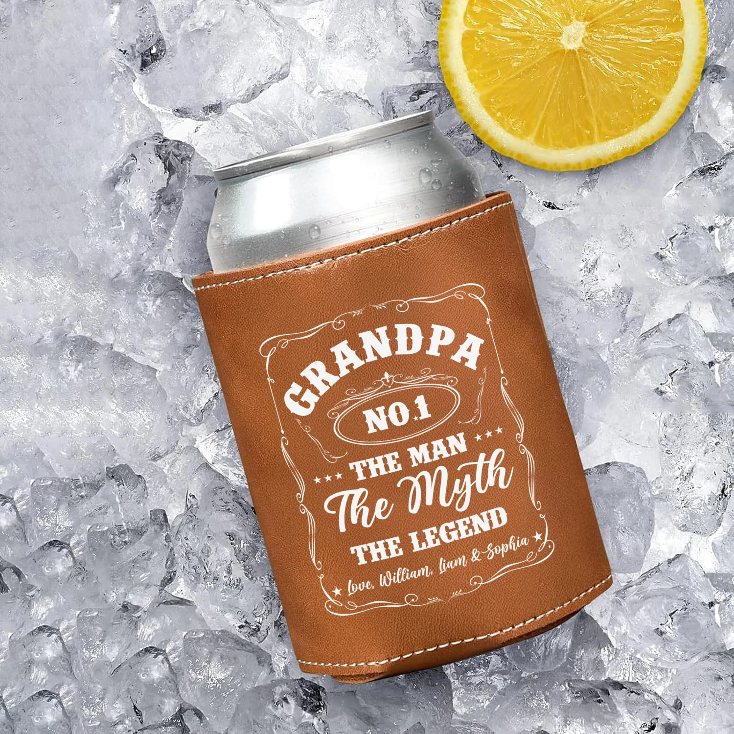 The Man The Myth The Legend Leather Can Cooler Holder Gift For Dad TH10 894091 - Image 3