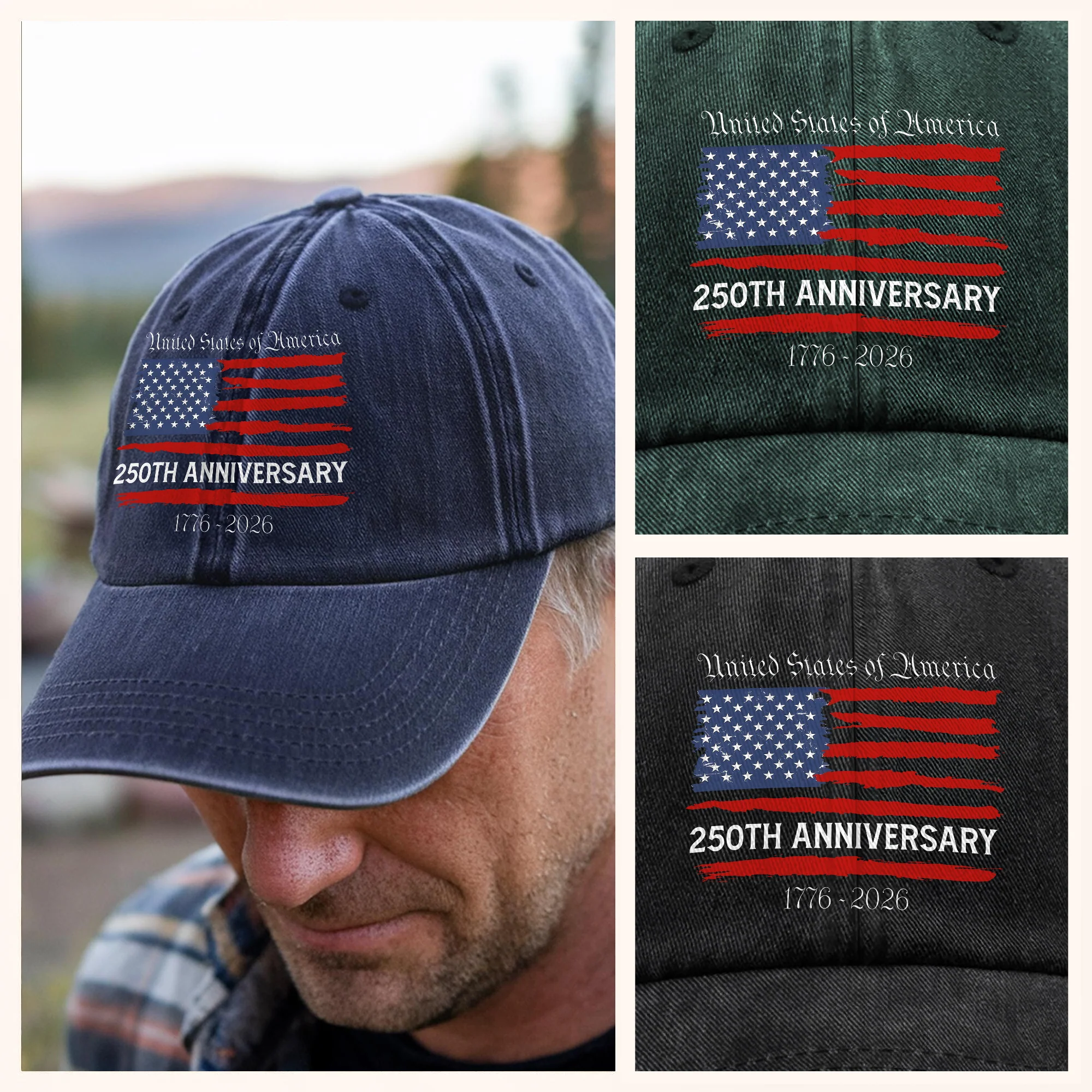 USA 250th Anniversary Washed Denim Baseball Cap TH10 898315 - Image 4