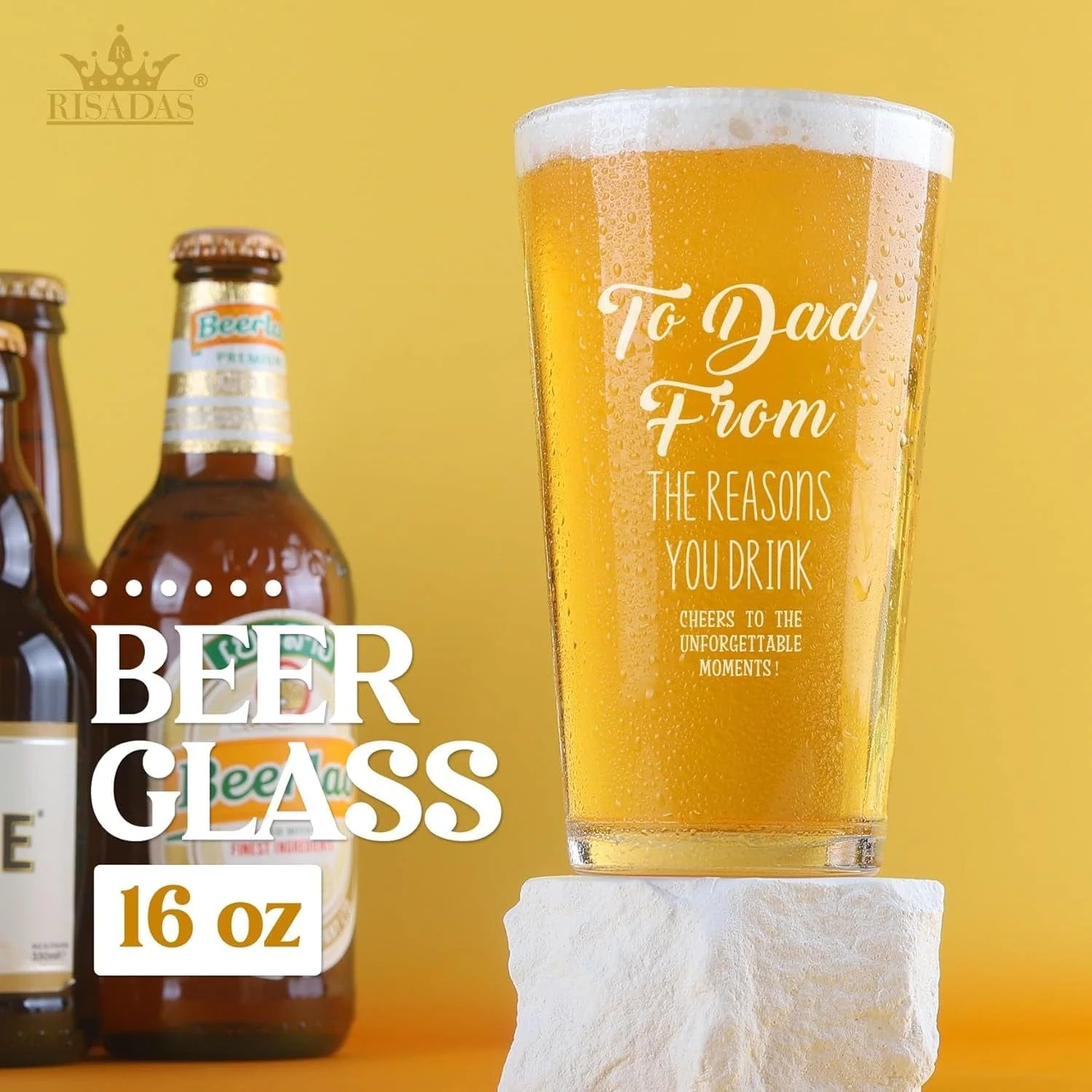 Fathers Day Dad Gifts - Gifts for Dad, Fathers Day Dad Gifts from Daughter, Wife, Son - Dad Gifts for Fathers Day, Birthday Christmas Funny Gift for Dad, Step Dad, Bonus Dad, Husband, 16 Oz Beer Glass - Image 2