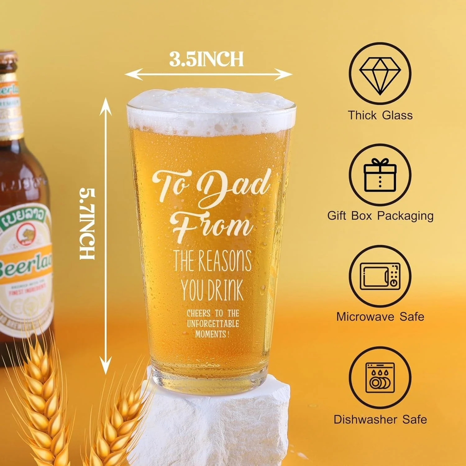 Fathers Day Dad Gifts - Gifts for Dad, Fathers Day Dad Gifts from Daughter, Wife, Son - Dad Gifts for Fathers Day, Birthday Christmas Funny Gift for Dad, Step Dad, Bonus Dad, Husband, 16 Oz Beer Glass - Image 3