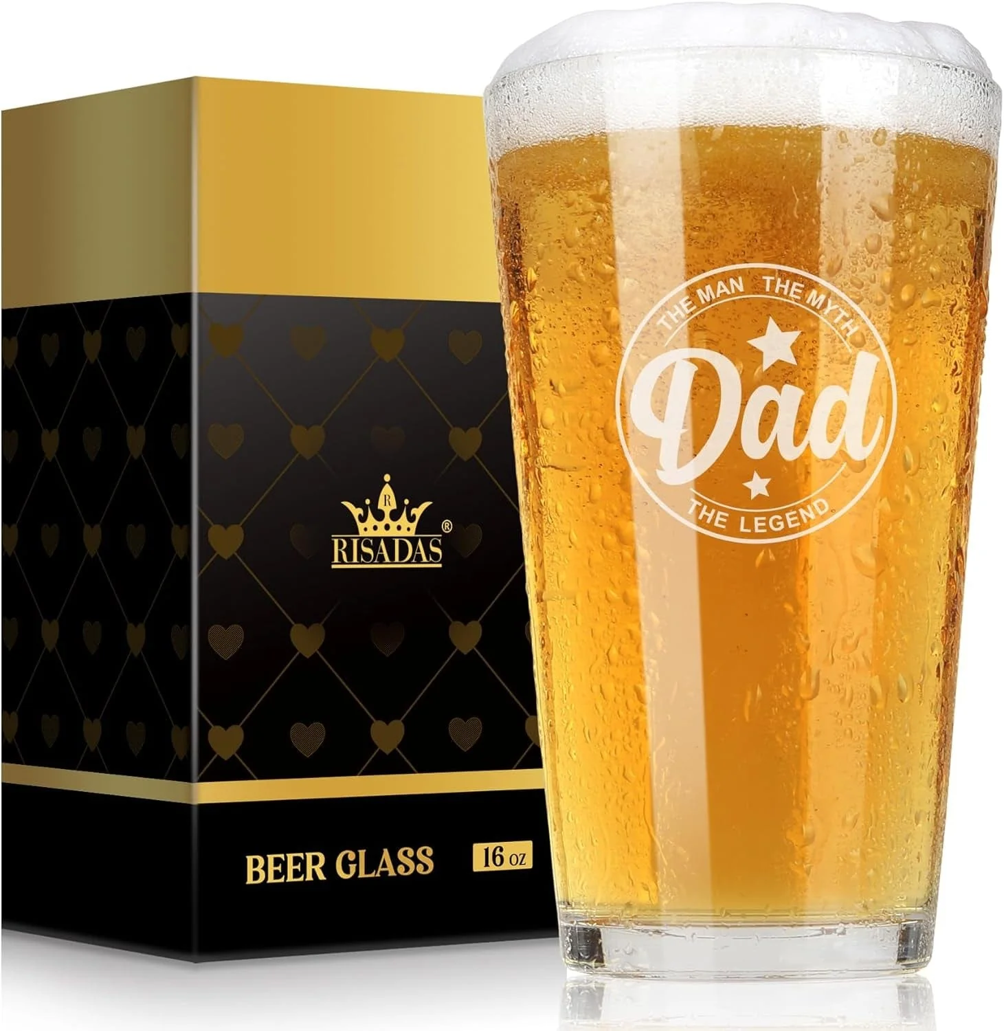 Fathers Day Dad Gifts - Gifts for Dad, Fathers Day Dad Gifts from Daughter, Wife, Son - Dad Gifts for Fathers Day, Birthday Christmas Funny Gift for Dad, Step Dad, Bonus Dad, Husband, 16 Oz Beer Glass - Image 8