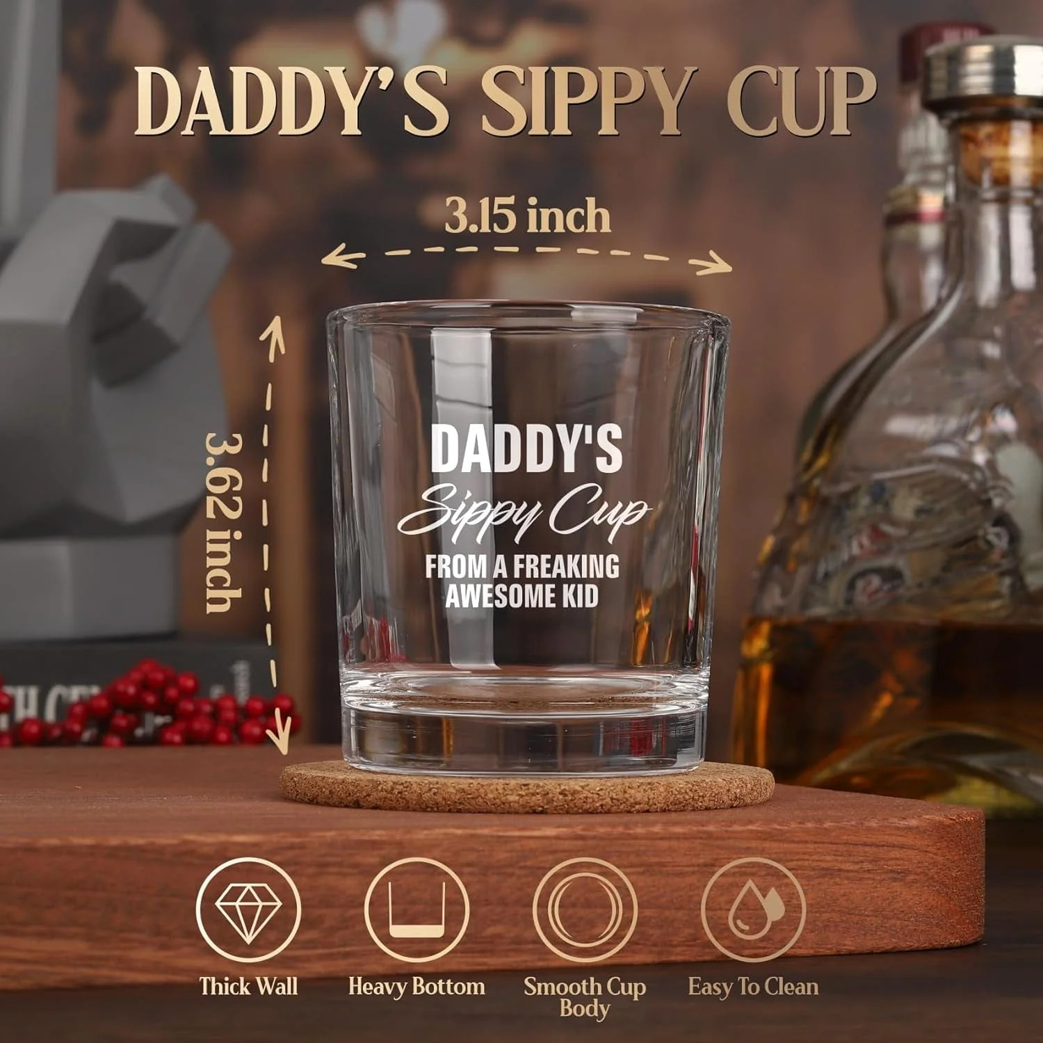 Fathers Day Dad Gifts, Gifts for Dad on Fathers Day from Daughter Son, Fathers Day Christmas Birthday Gifts for Him Men Husband, Dad Gifts for Fathers Day from Kids, Daddys Sippy Cup Whiskey Glass - Image 2