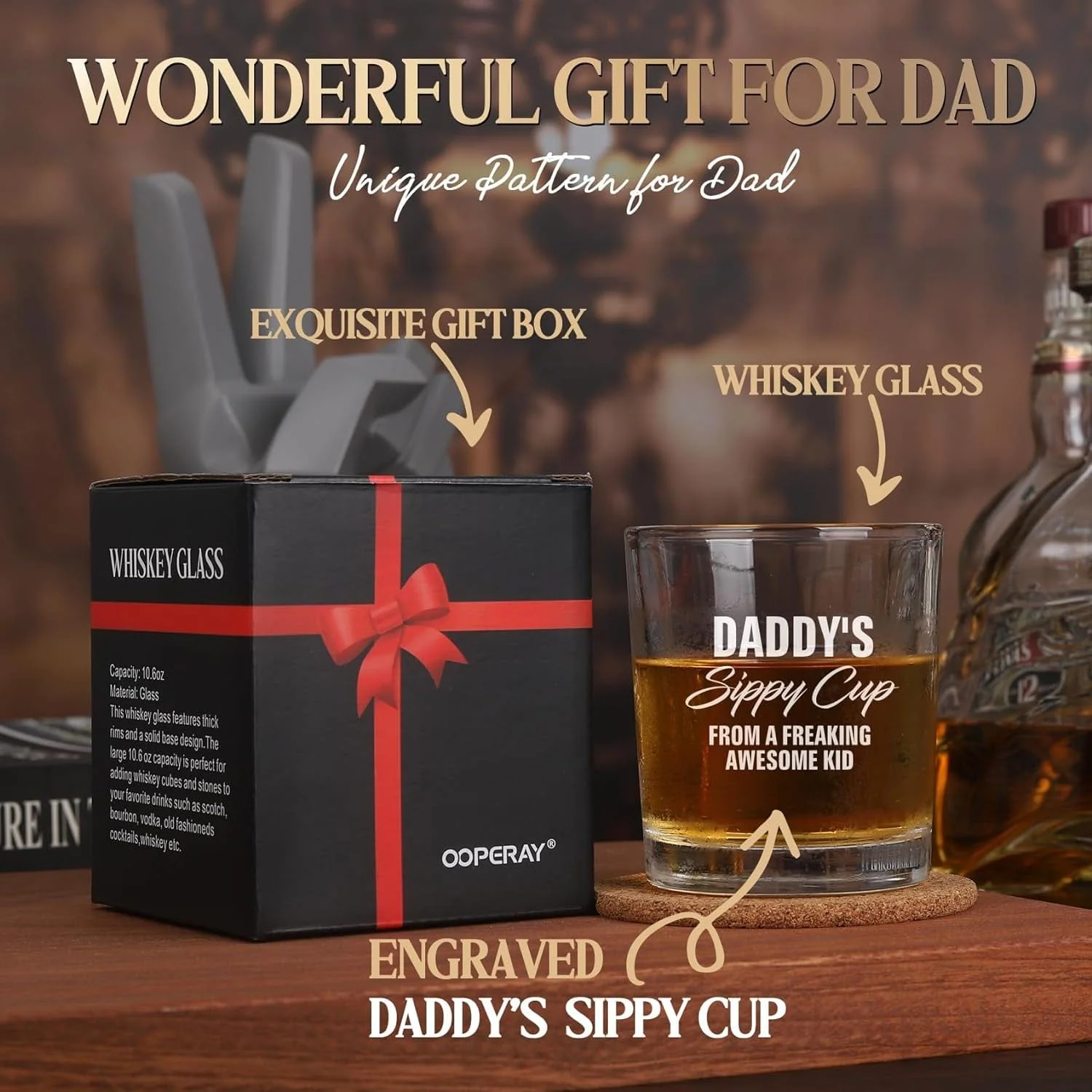 Fathers Day Dad Gifts, Gifts for Dad on Fathers Day from Daughter Son, Fathers Day Christmas Birthday Gifts for Him Men Husband, Dad Gifts for Fathers Day from Kids, Daddys Sippy Cup Whiskey Glass - Image 4