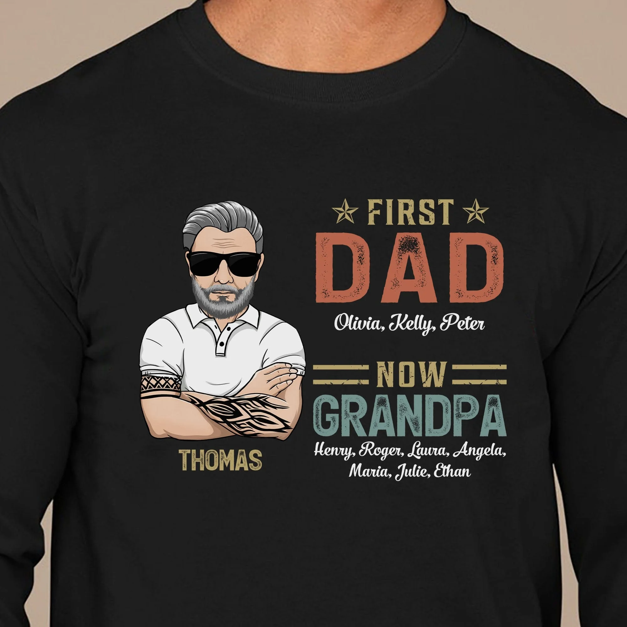 First Dad Now Grandpa Personalized Custom Father's Day Birthday Dark Shirt C337 890753 - Image 3