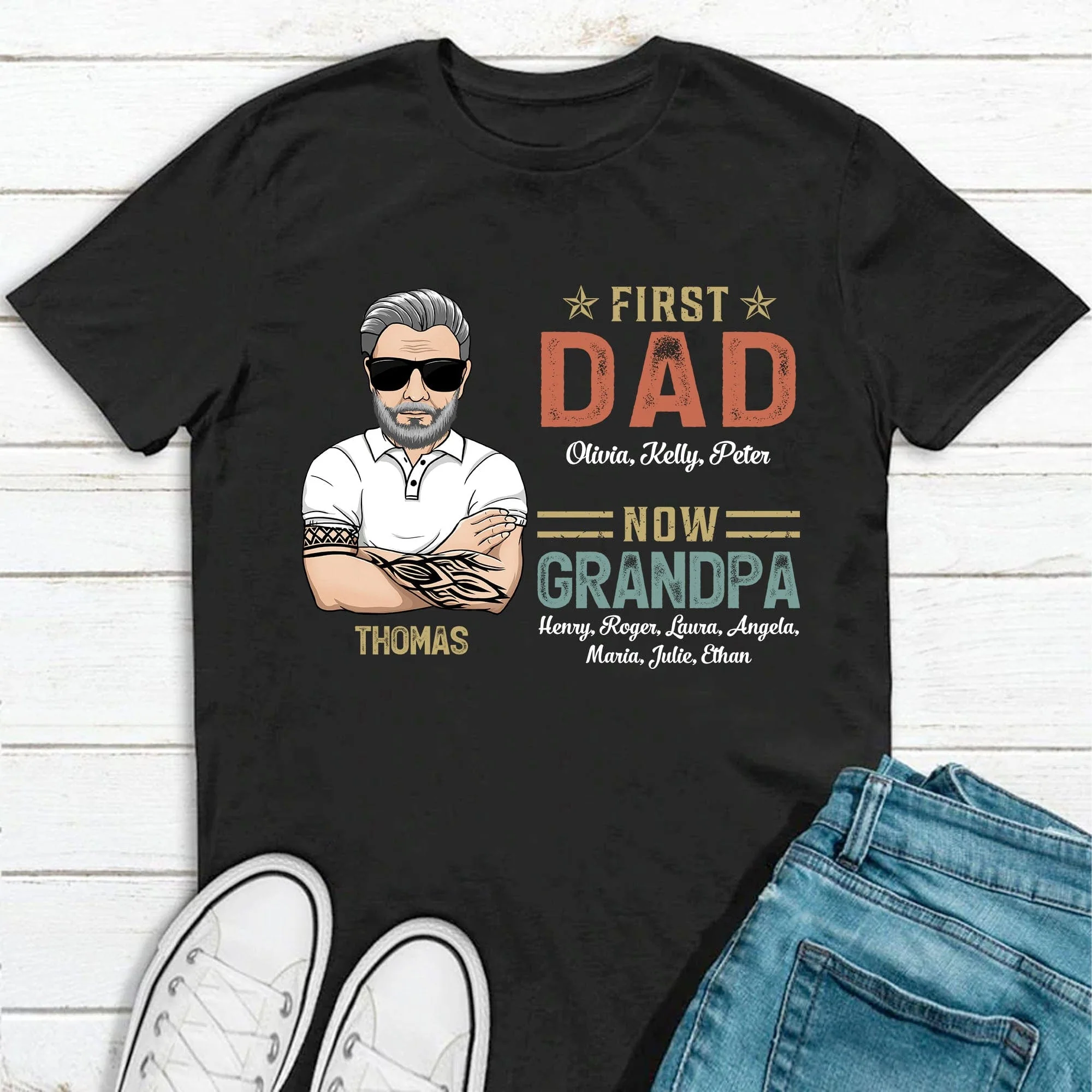 First Dad Now Grandpa Personalized Custom Father's Day Birthday Dark Shirt C337 890753 - Image 4
