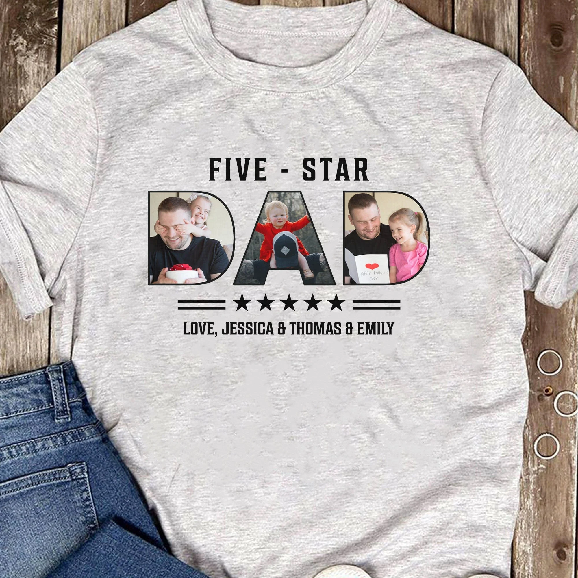 Five Star Dad Personalized Custom Photo Shirt For Dad 890827 - Image 2