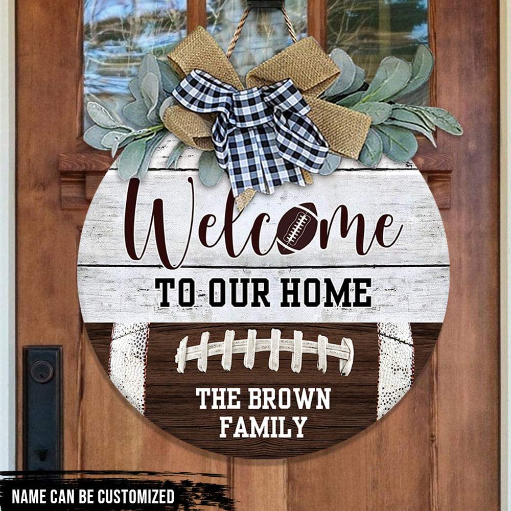 Welcome To Our Home Football Wood Sign, Football Gift, Round Wood Sign HN590