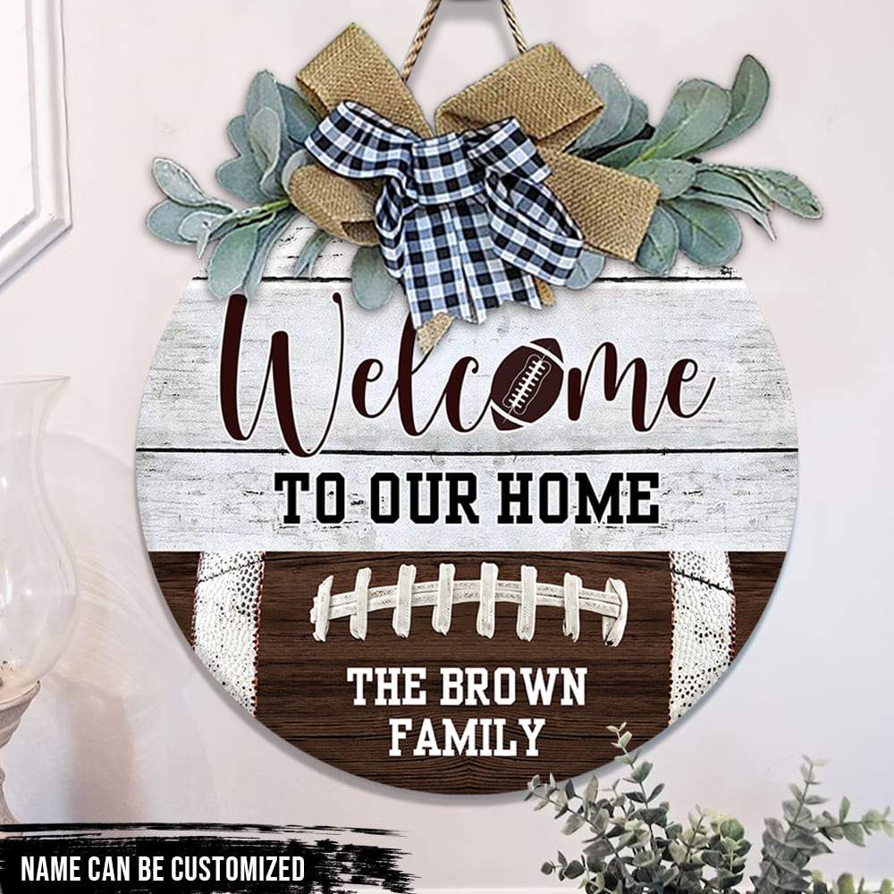 Welcome To Our Home Football Wood Sign, Football Gift, Round Wood Sign HN590 - Image 2