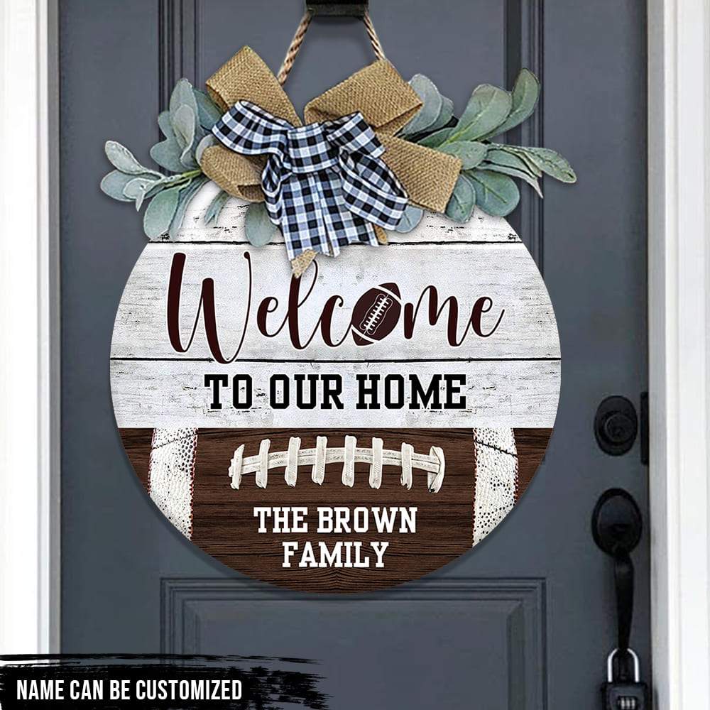 Welcome To Our Home Football Wood Sign, Football Gift, Round Wood Sign HN590 - Image 3