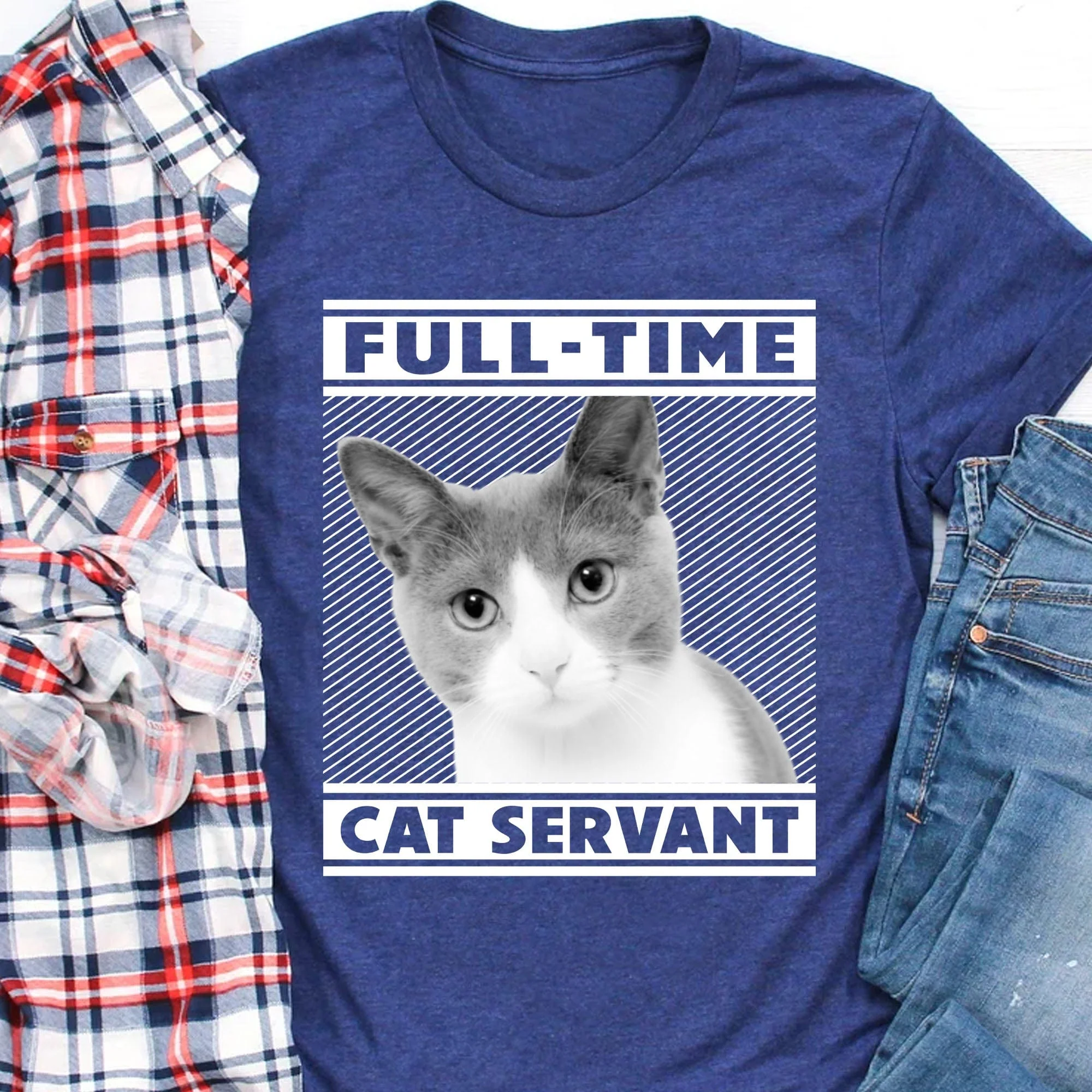 Full Time Cat Servant Personalized Custom Photo Cat Dog Shirt C464 - Image 5