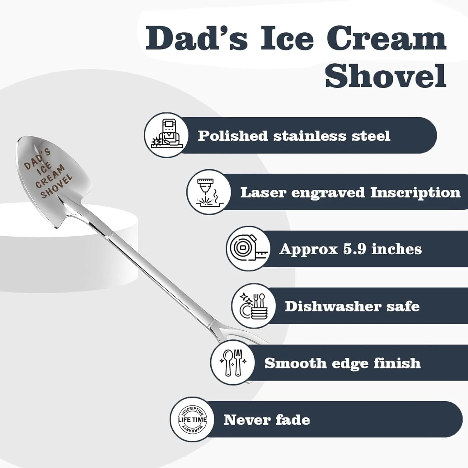 Gifts for Dad Fathers Day Dad Gifts Men Ice Cream Spoon Scoop for Ice Cream Lovers, Father'S Day Gifts for Men Funny Engraved Stainless Steel Spoon Shovel, Birthday Fathers Gifts - Image 5