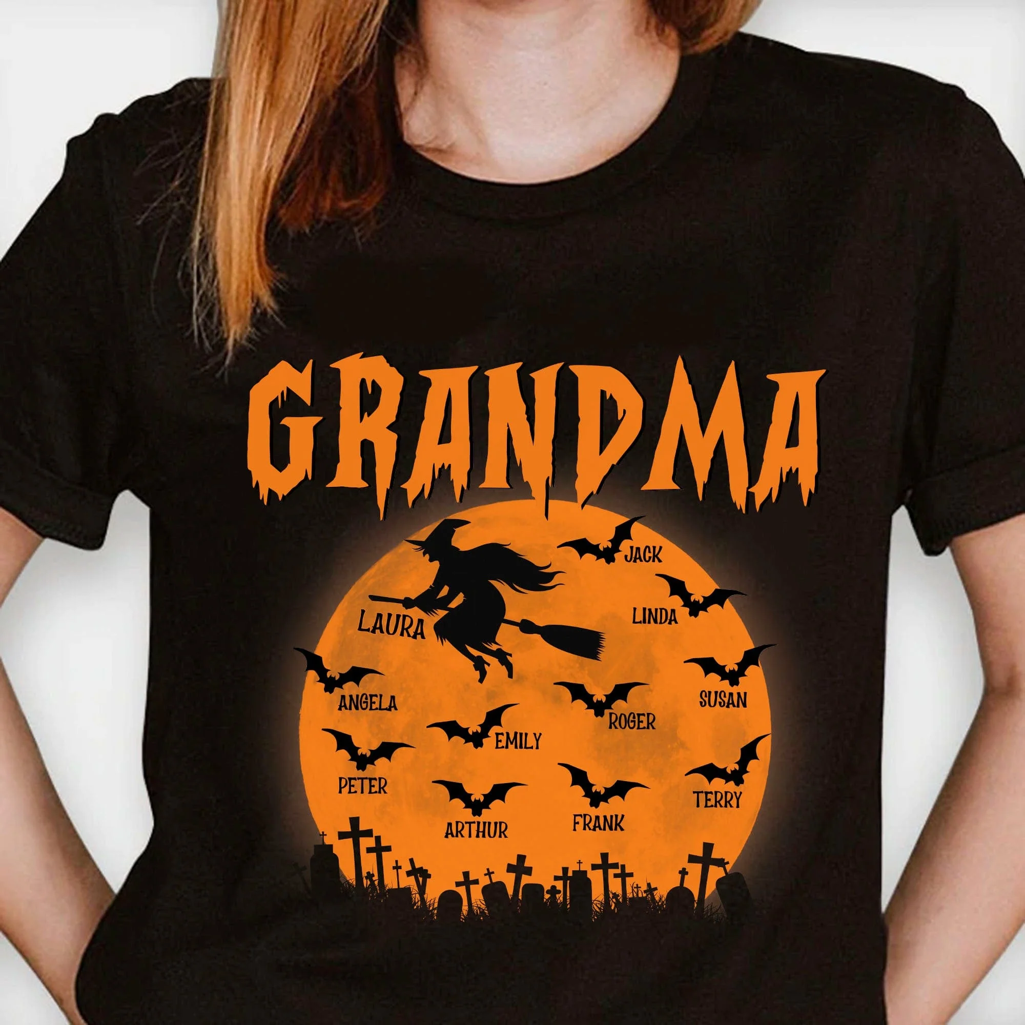Grandma Mom Witch With GrandKids Halloween Personalized Custom Frontside Shirt C460