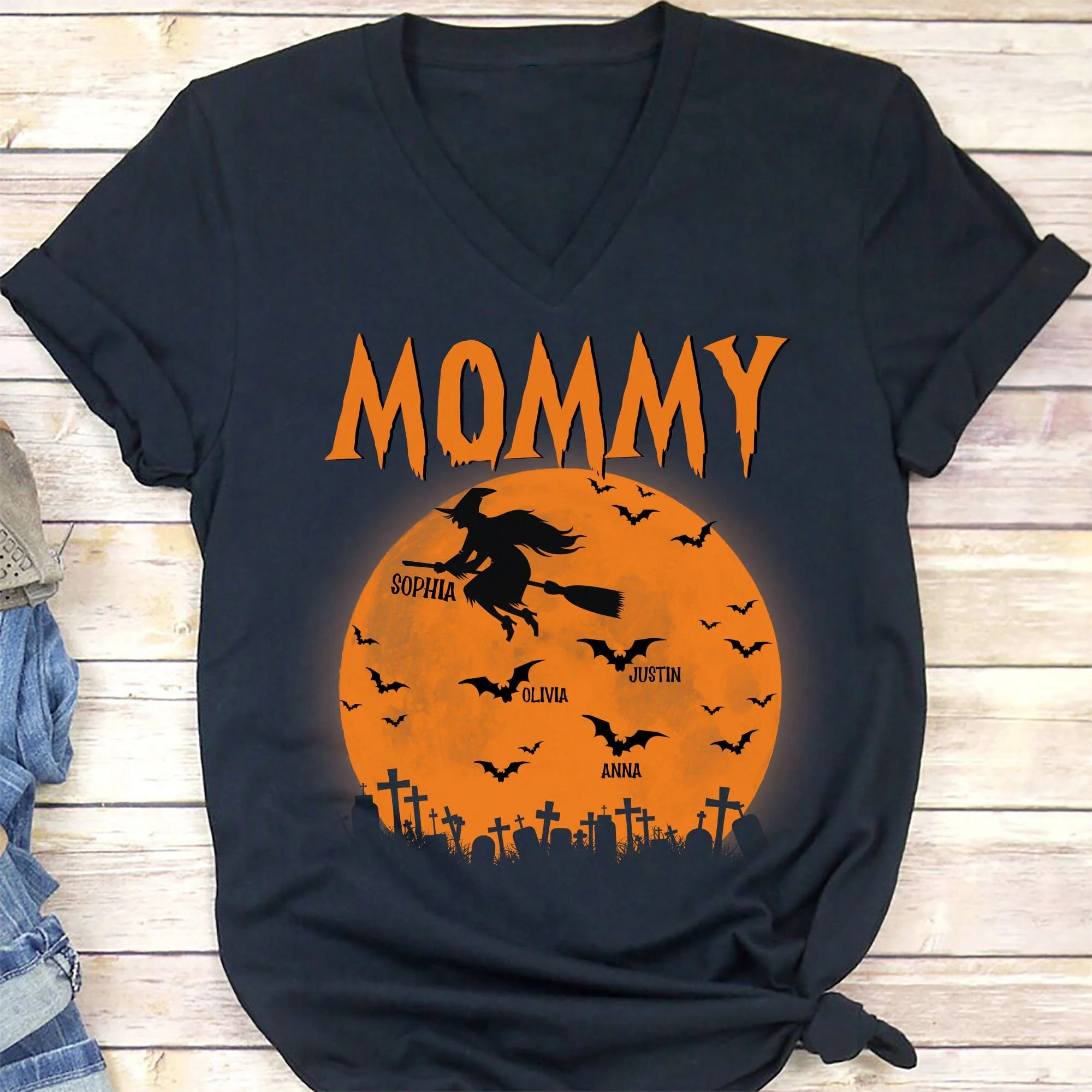 Grandma Mom Witch With GrandKids Halloween Personalized Custom Frontside Shirt C460 - Image 3