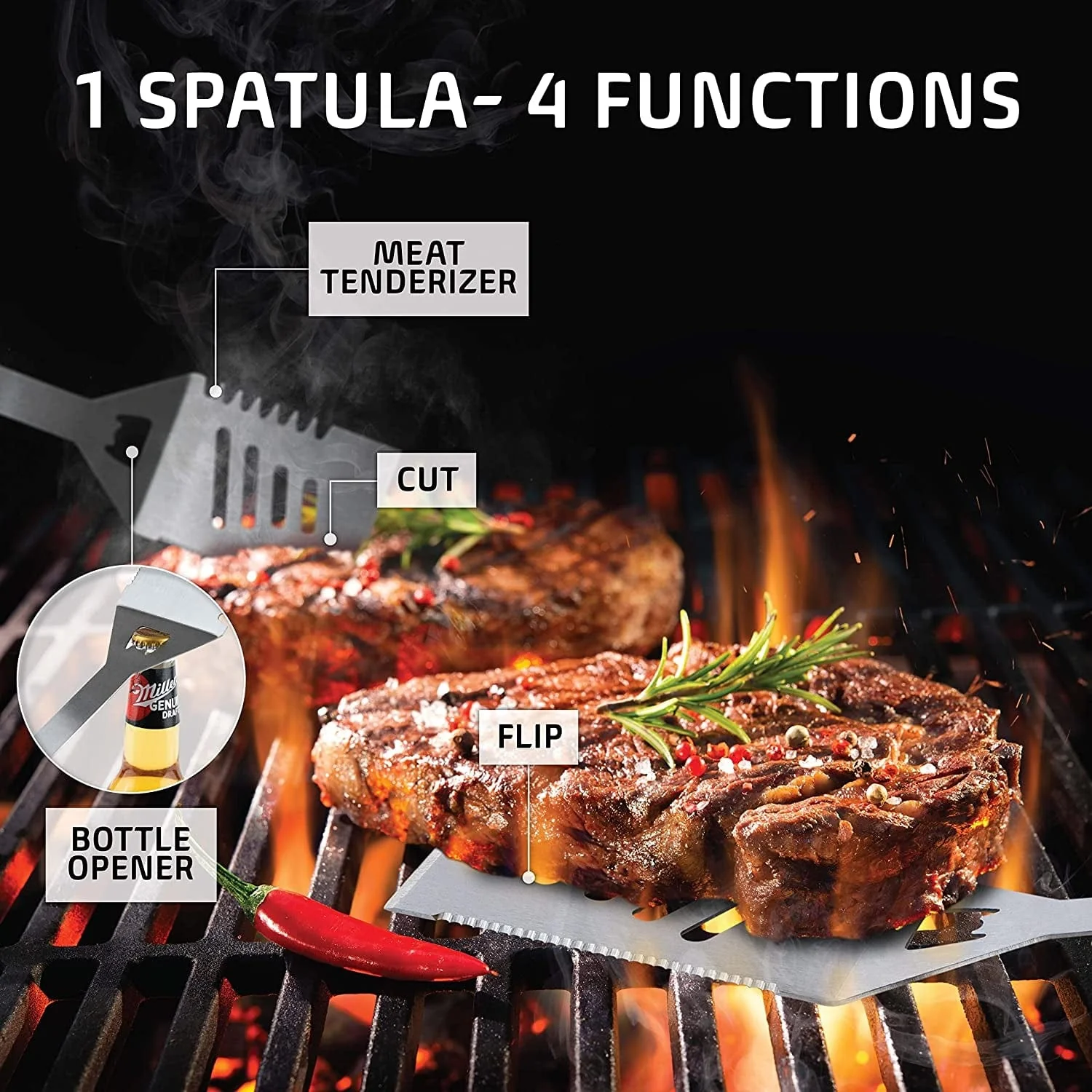 Grilling Accessories, Grill Tools, Fathers Day Grilling Gifts for Dad, Heavy Duty Stainless Steel Grill Set BBQ Grill Accessories for Outdoor Grill with Aluminum Case and Apron - Image 5