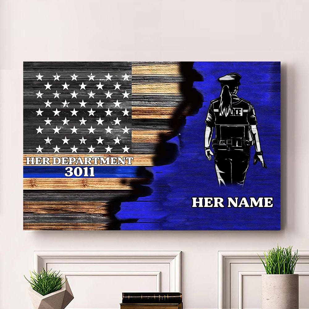 Half Thin Blue Line Flag Personalized Police Officer Canvas Print DA199 - Image 4