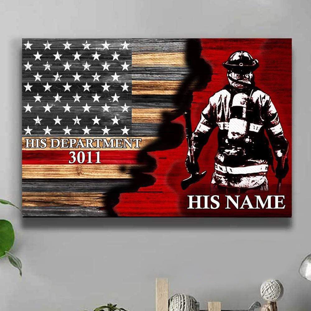 Half Thin Red Line Bunker Gear With Unit Number & Name, Personalized Firefighter Canvas Print, TH10 DA199 892341 - Image 5