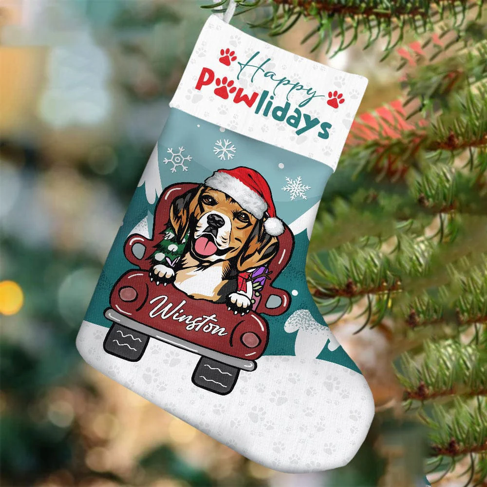 Happy Pawlidays Dog Christmas Stocking Personalized Gift TA29
