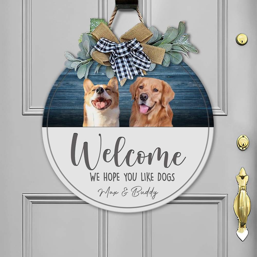 Hope you like Big Dog Wooden Door Sign With Wreath, Upload Photo HN590