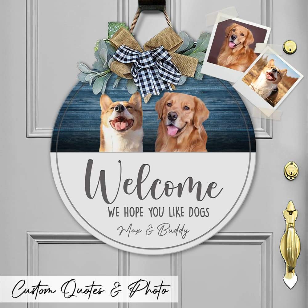 Hope you like Big Dog Wooden Door Sign With Wreath, Upload Photo HN590 - Image 2