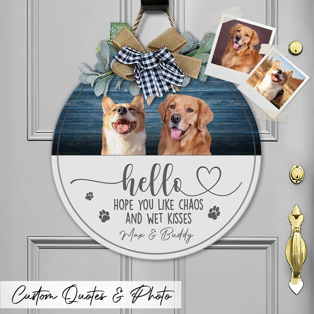 Hope you like Big Dog Wooden Door Sign With Wreath, Upload Photo HN590 - Image 3