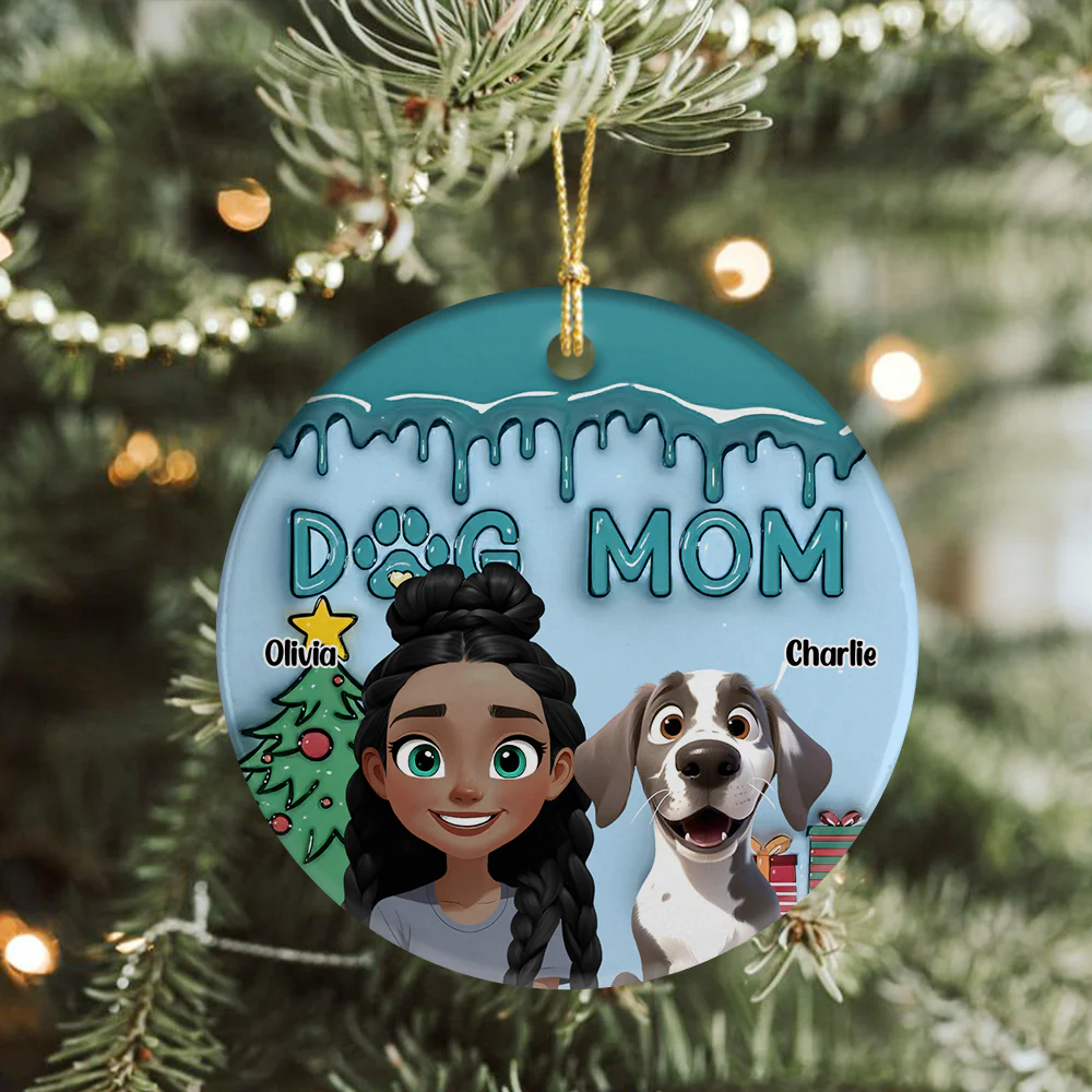 A Girl With Her Dogs - Personalized Christmas Ceramic Ornament Gift For Dog Lovers LM32 897157 - Image 3