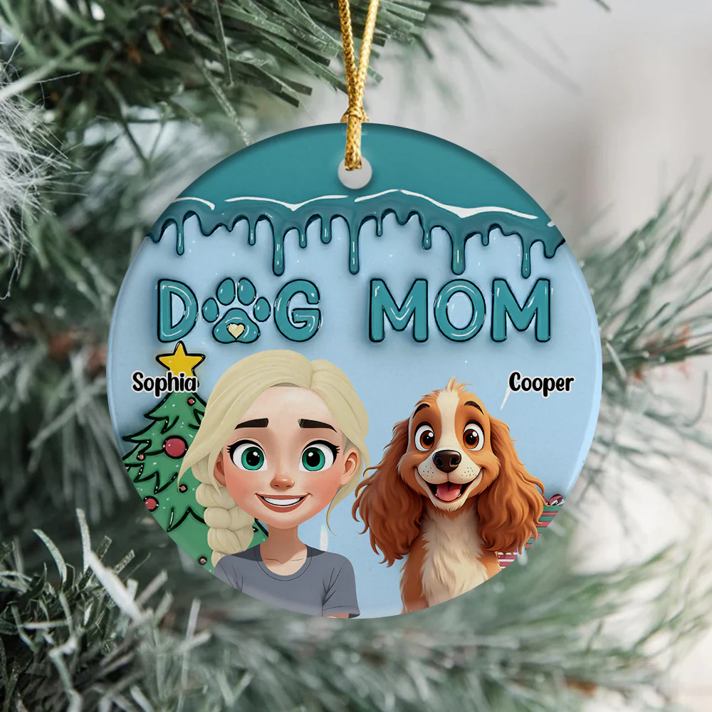 A Girl With Her Dogs - Personalized Christmas Ceramic Ornament Gift For Dog Lovers LM32 897157 - Image 4