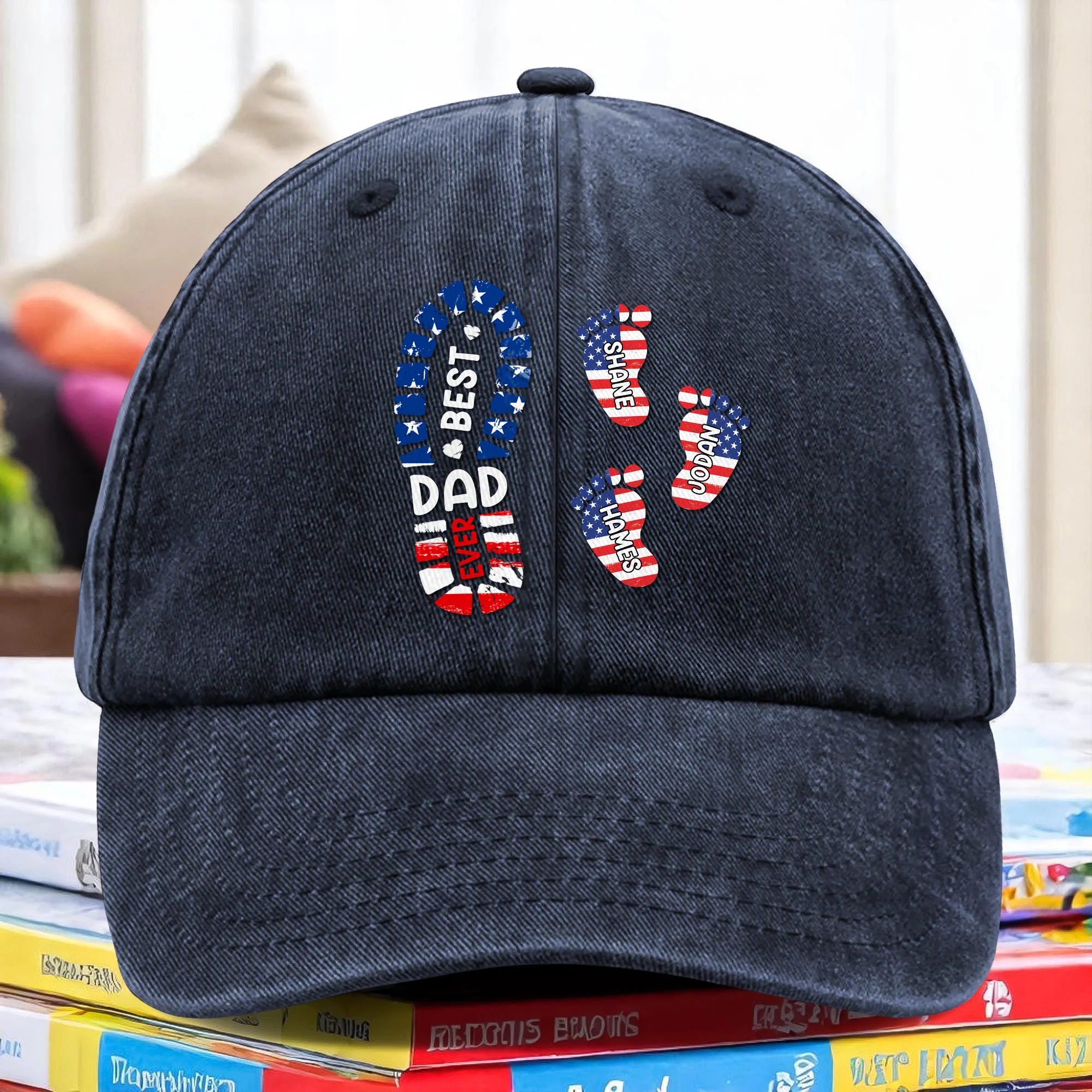 Best Dad Ever - Personalized Vintage Washed Denim Baseball Cap HO82 894394 - Image 2