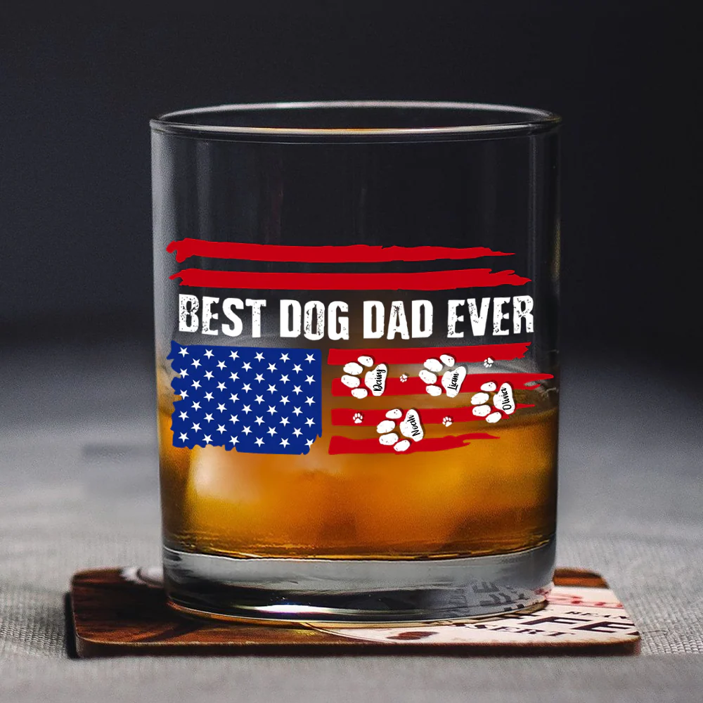 Best Dog Dad Ever American Flag Dog Whiskey Glass For Dog Lovers CH07 895850 - Image 2