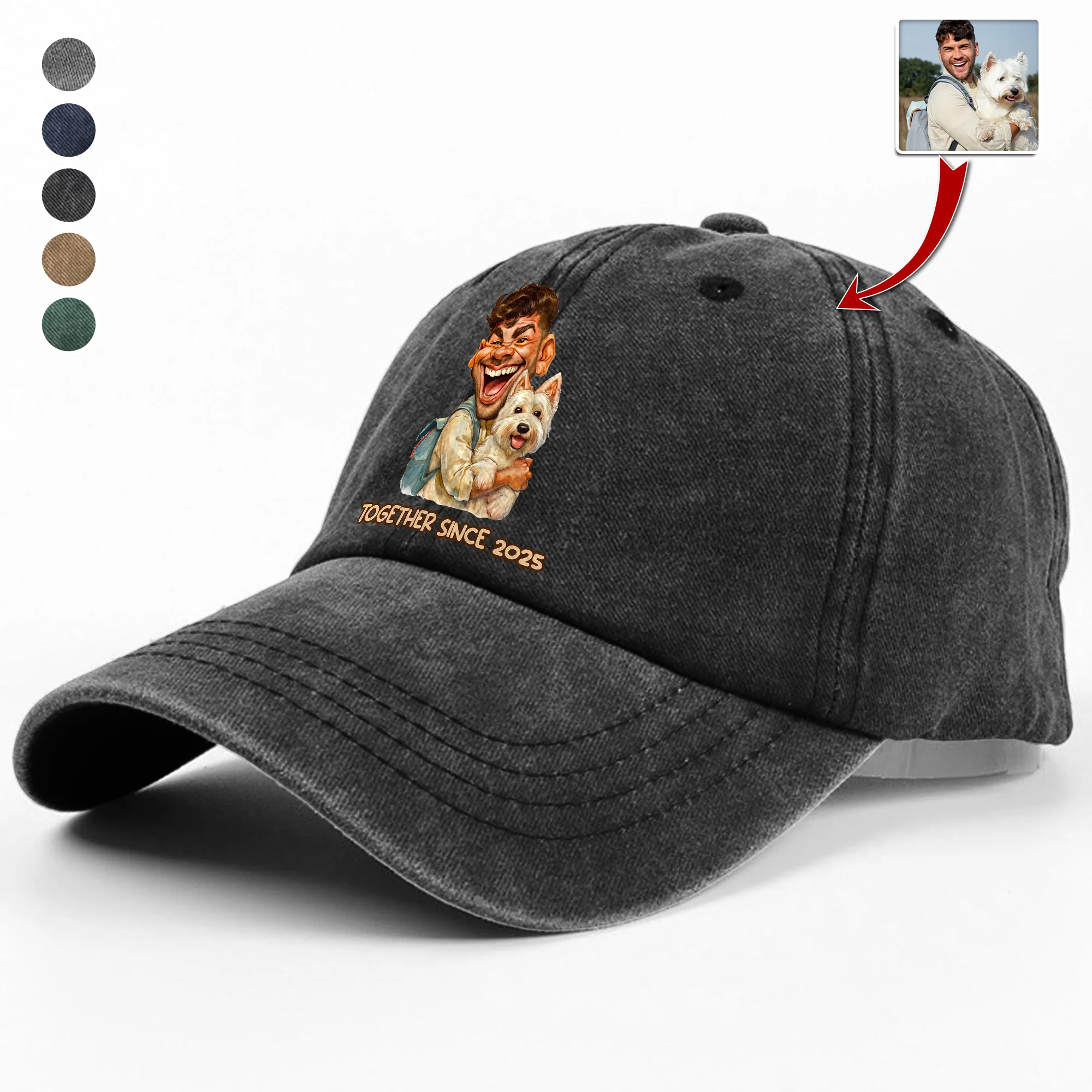 Caricature Your Photo - Custom Vintage Washed Denim Baseball Cap TH10 894505 - Image 2