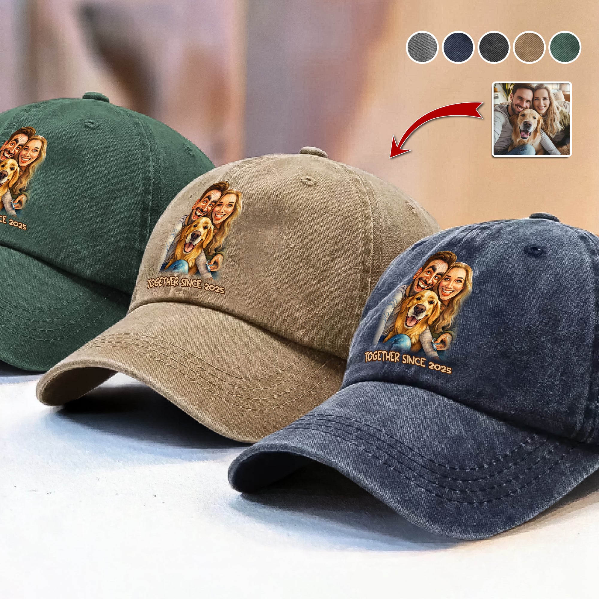 Caricature Your Photo - Custom Vintage Washed Denim Baseball Cap TH10 894505 - Image 4