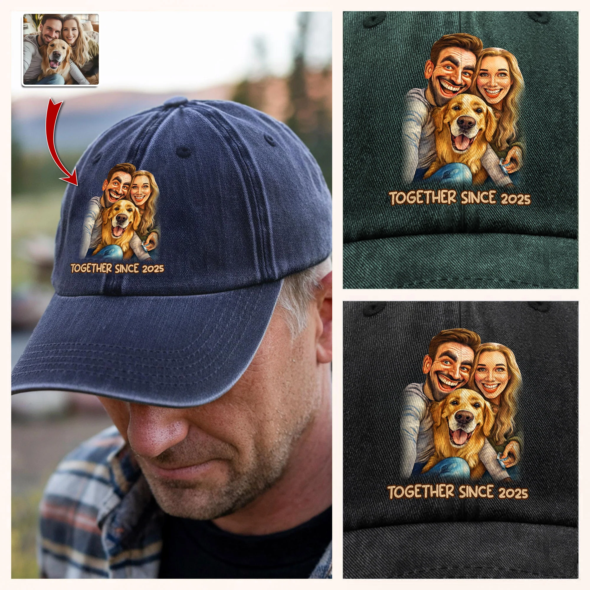 Caricature Your Photo - Custom Vintage Washed Denim Baseball Cap TH10 894505 - Image 5