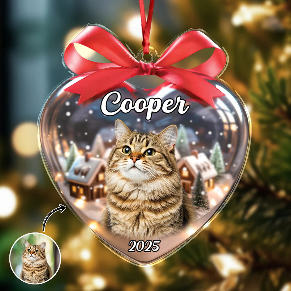 Custom Cat Photo Heart Shaped Acrylic Ornament Christmas Gift For Cat Lovers CH07 899488 - Image 4
