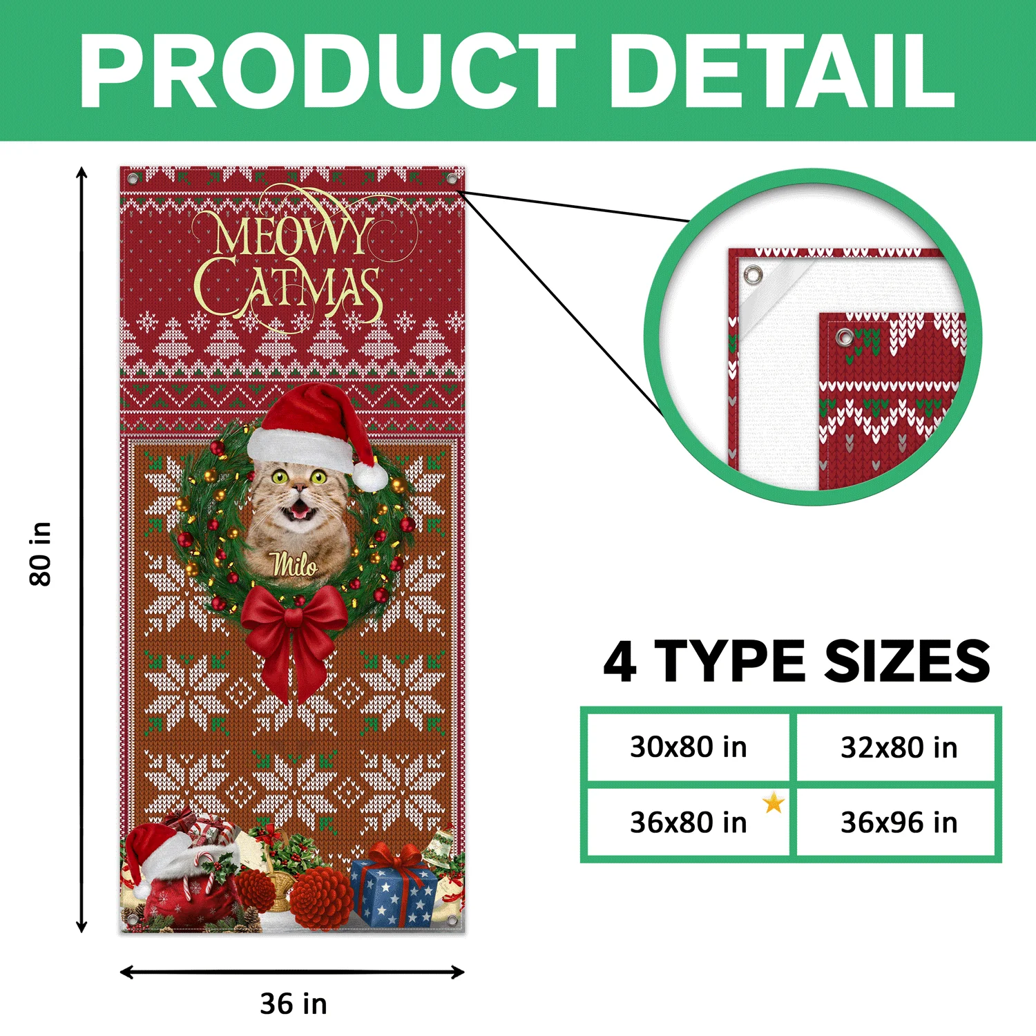 Custom Cat Photo In Wreath Christmas Door Cover Gift For Cat Lovers HO82 900318 - Image 6