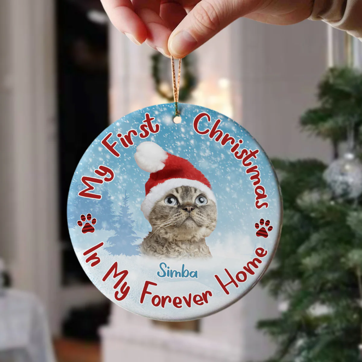 Custom Cat Photo My First Christmas In My Forever Home Christmas Ceramic Ornament CH07 896598 - Image 3