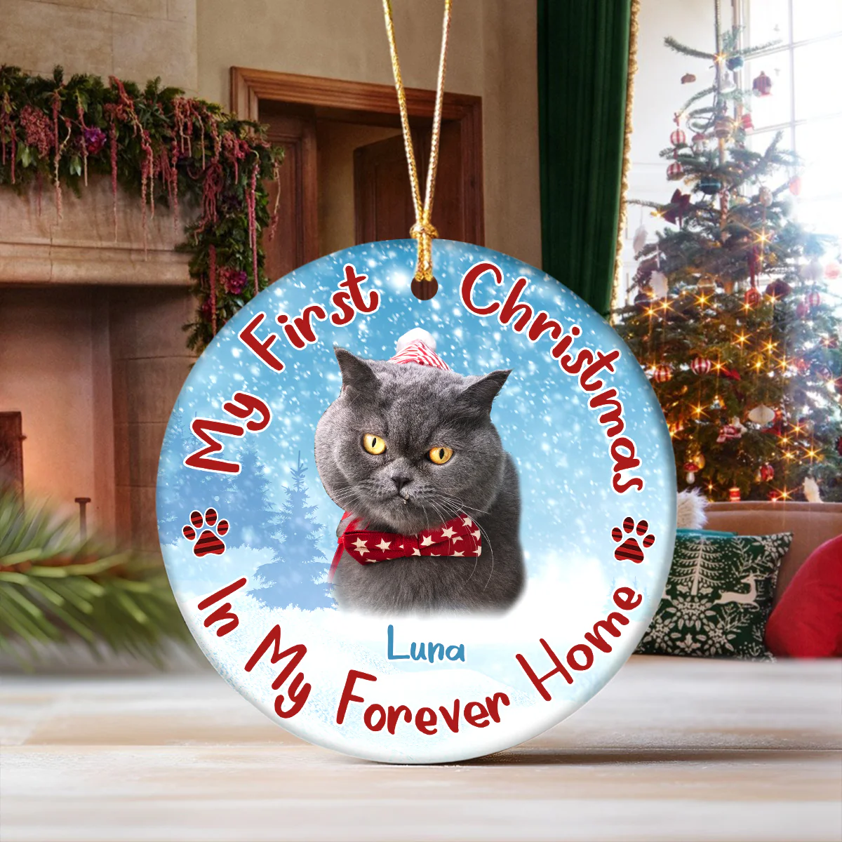 Custom Cat Photo My First Christmas In My Forever Home Christmas Ceramic Ornament CH07 896598 - Image 4