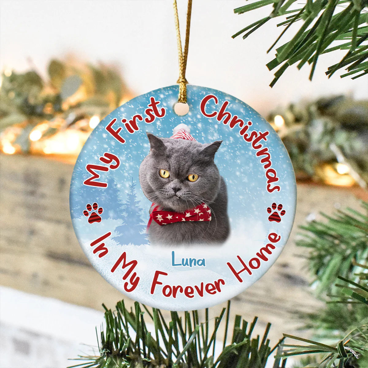 Custom Cat Photo My First Christmas In My Forever Home Christmas Ceramic Ornament CH07 896598 - Image 6