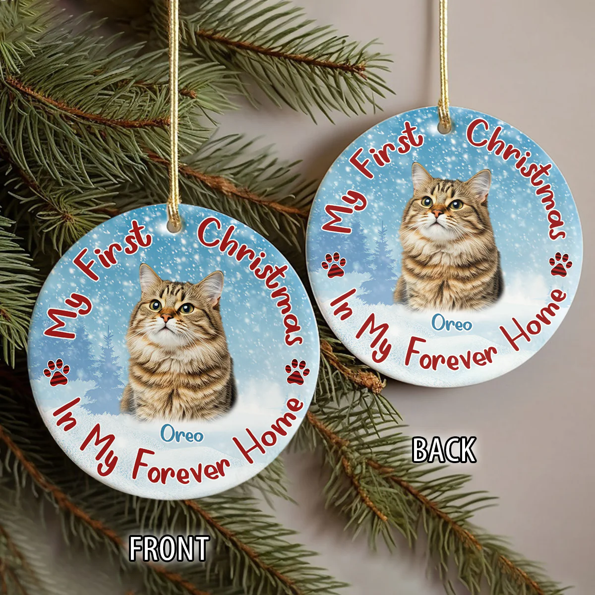 Custom Cat Photo My First Christmas In My Forever Home Christmas Ceramic Ornament CH07 896598 - Image 8