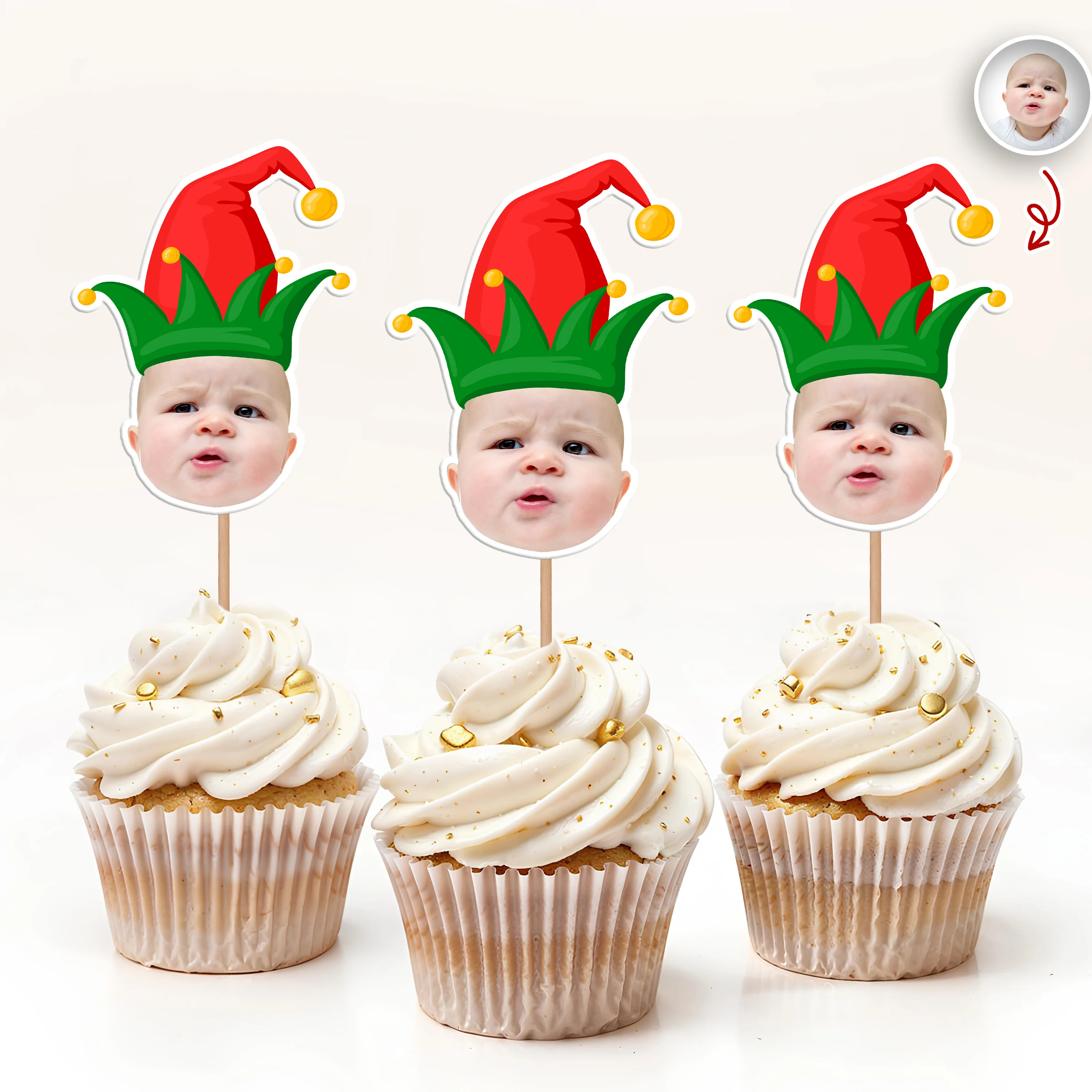 Custom Cute Face Christmas Cupcake Topper - XMAS Party Decor Gift For Family CH07 896254 - Image 8